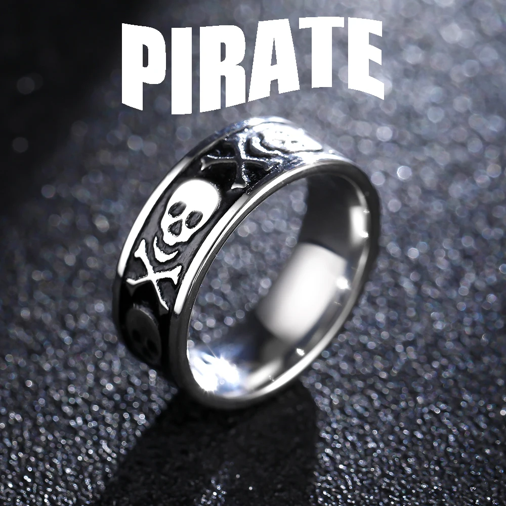 Vintage Viking Pirates Rings Skull Design Stainless Steel Ring For Men Domineering Jewelry Gift