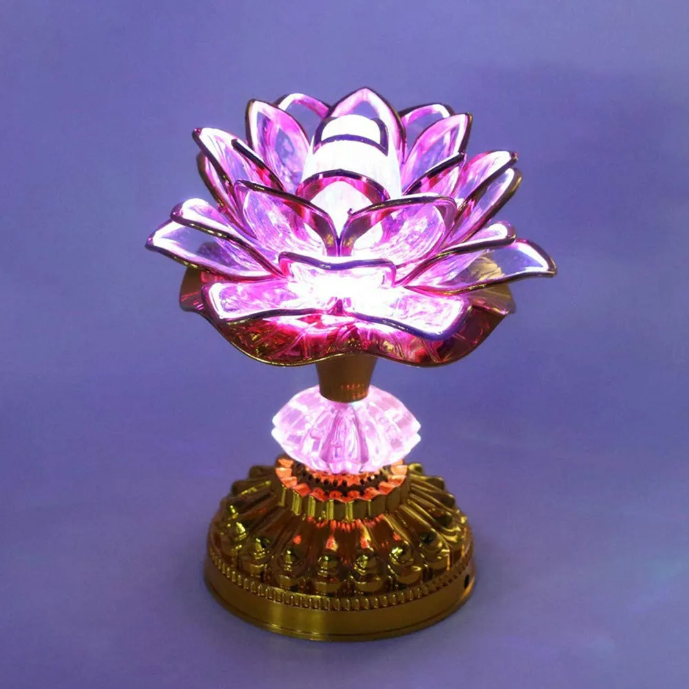 1Pcs Lotus Flower Lamp High Quality Plastic Color Changing LED Buddha Lamp for Chanting Worship Temple Home Office Decoration