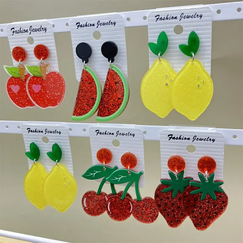 Lovely Fruit Earrings 3 Pairs Mango Strawberry Watermelon Creative Jewelry for Girls Birthday Gifts