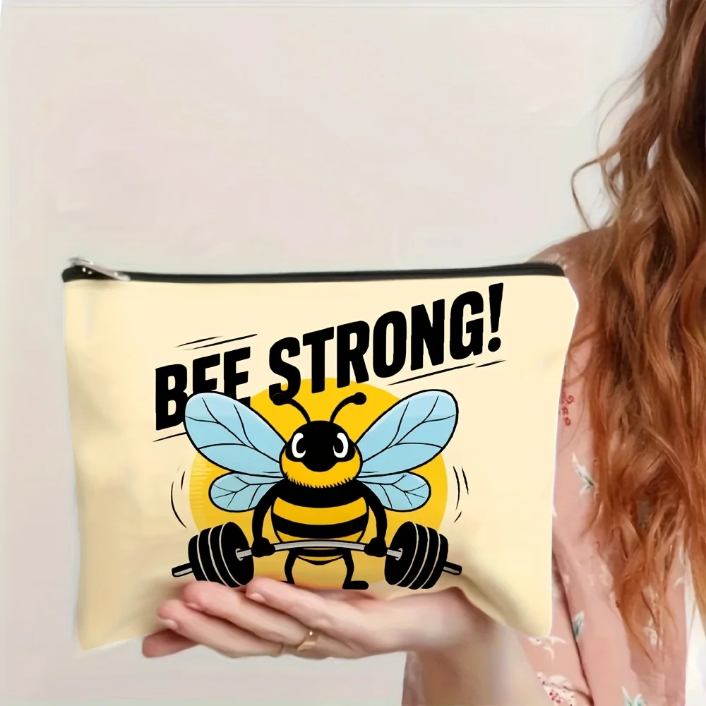 A Cute bee weightlifting makeup bag- multifunctional zipper pouch, jewelry storage bag, perfect travel zipper small storage bag.