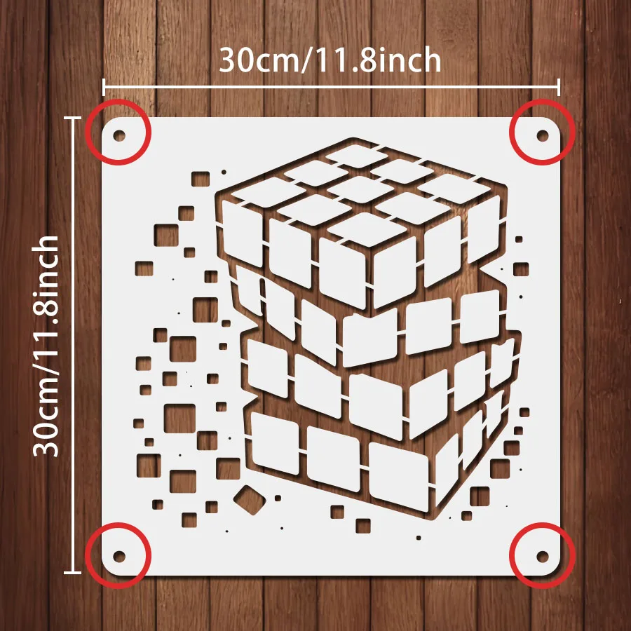 4PCS 11.8x11.8inch Geometric Cube Painting Template Set 3D Block Cutout Drawing Stencil DIY Pattern Design