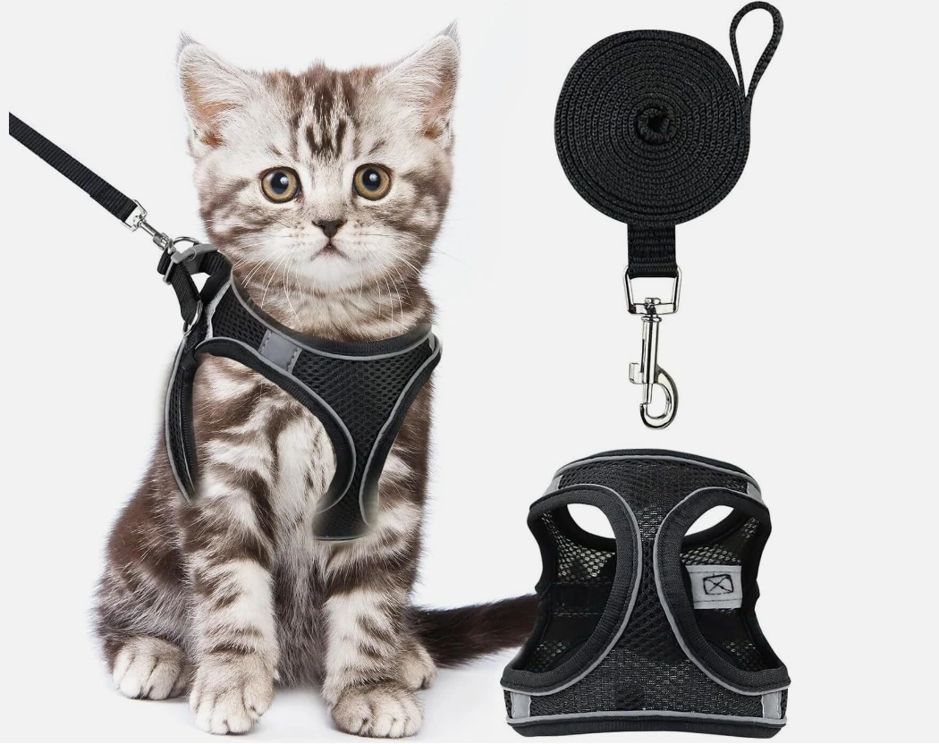 Cat Harness and Leash Set for Walking Escape Proof Vest with Reflective Black