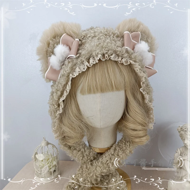 Original Bear Ears Ushanka Thickened Fleece Warm Earflaps Cap Cute Sweet Lolita Hat