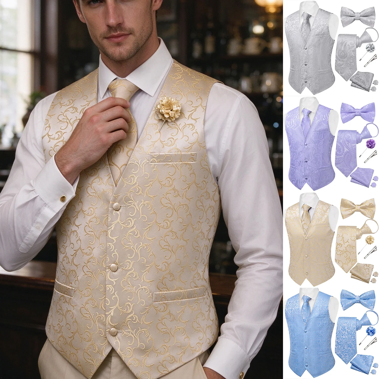 Bow Tie Pre Tied - Set da uomo composto da 7