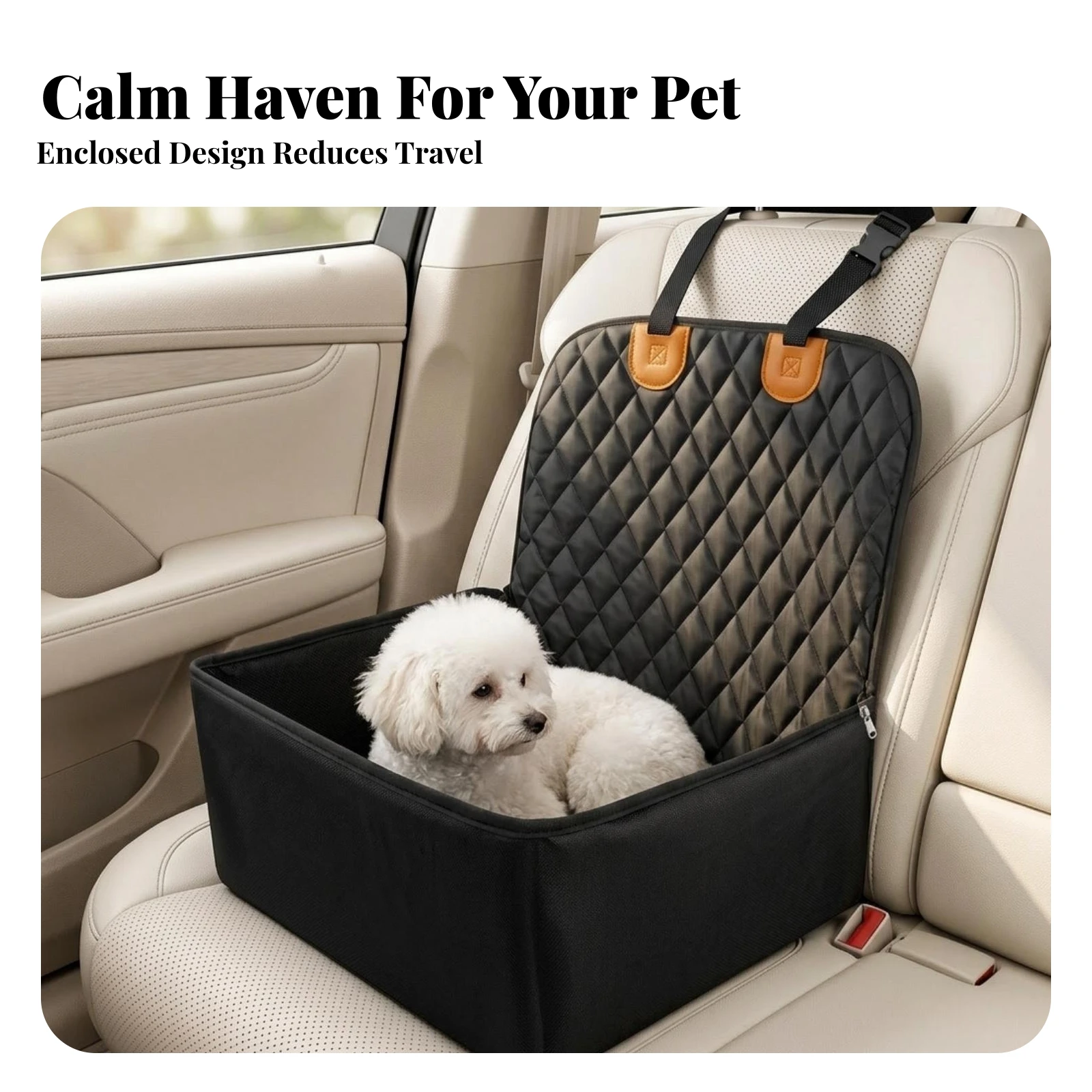 Car Pet Booster Seat with Raised Sides Quilted Dog Bed Softly Padded Surround Impermeable Scratch-resistant Cover for Travel
