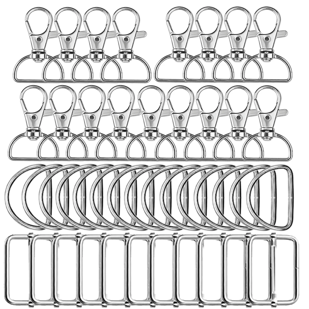 

72 Pack Swivel Clasp D Ring and Slider Clasp Set Lanyard Snap Hook Keychain Clip Hook D Keychain Ring Lobster Claw Clasp