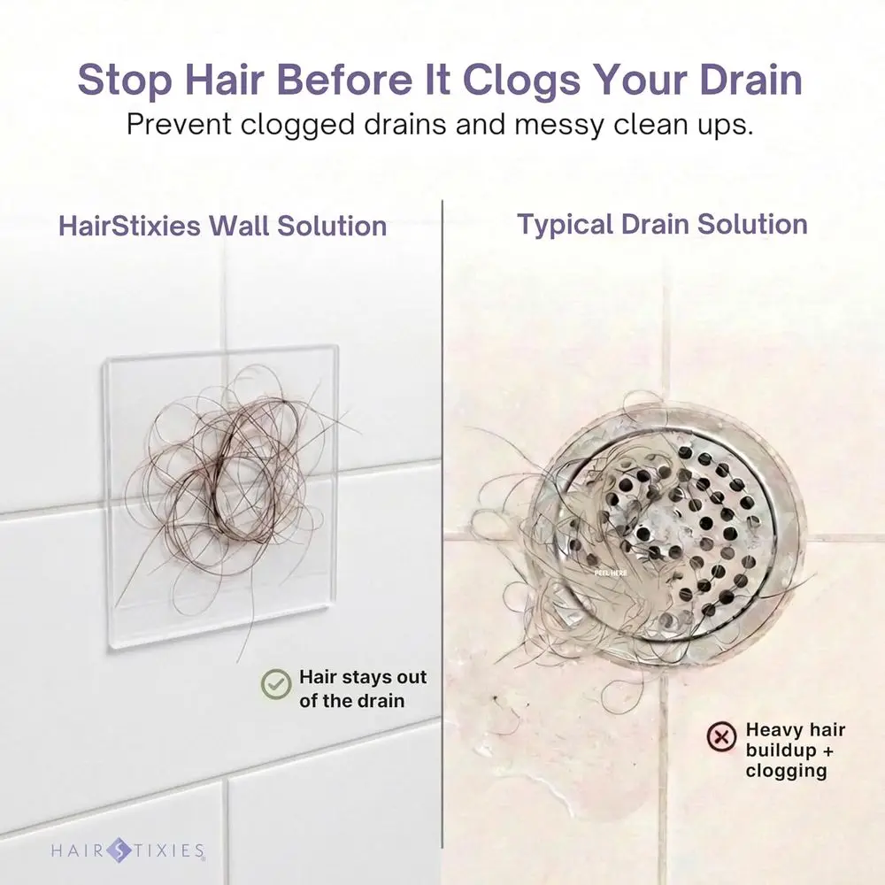 Disposable Adhesive Hair Collector Pads for Shower & Tub - Prevents Clogs & Drain Blockages - 2-Pack (24 Sheets Total, 12 per Pa