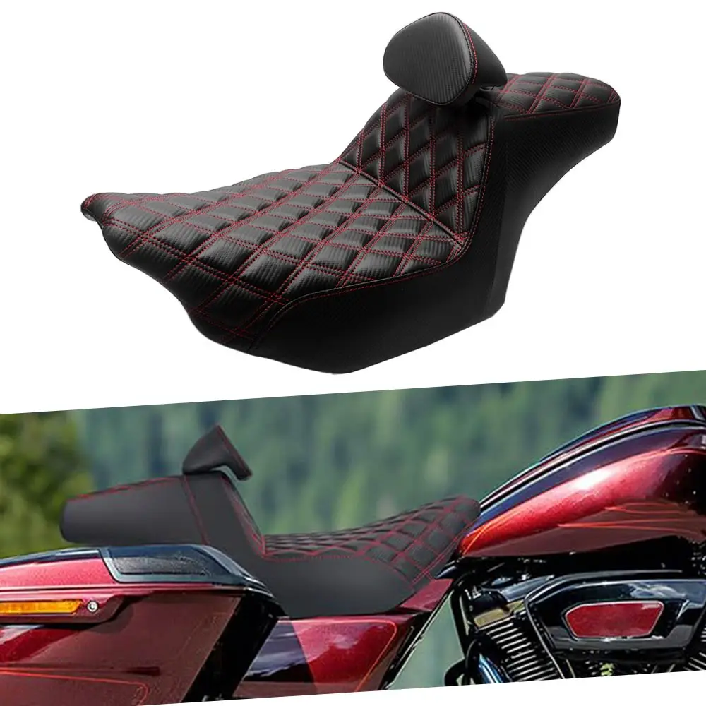 1Pc Rider Passenger Seat With Backrest Fit For Harley Touring Fltrxst/Se Fltrx/L Flhxst/Se Flhxu/L Flhxlse/I 2023-2026 Black Red