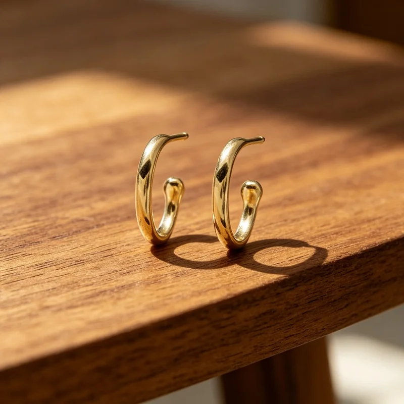 Gold Plated Brass Hoop Charm Earrings, Curved Dainty Hoops for Women, 1.8 cm Lightweight Jewelry for Everyday Chic