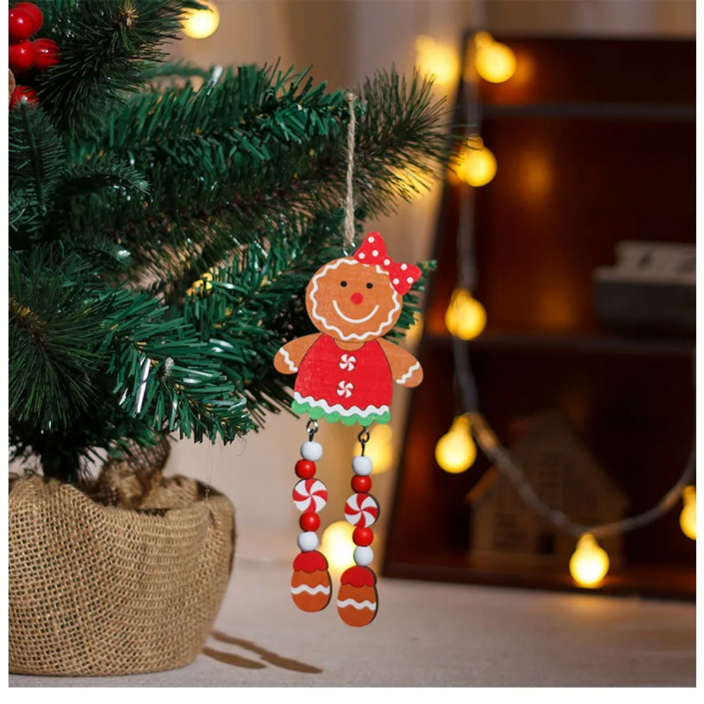 1/2pcs Christmas Tree Pendant Wooden Ornaments Pendant Festival Supplies Gingerbread Man Pendant Decorations Accessories