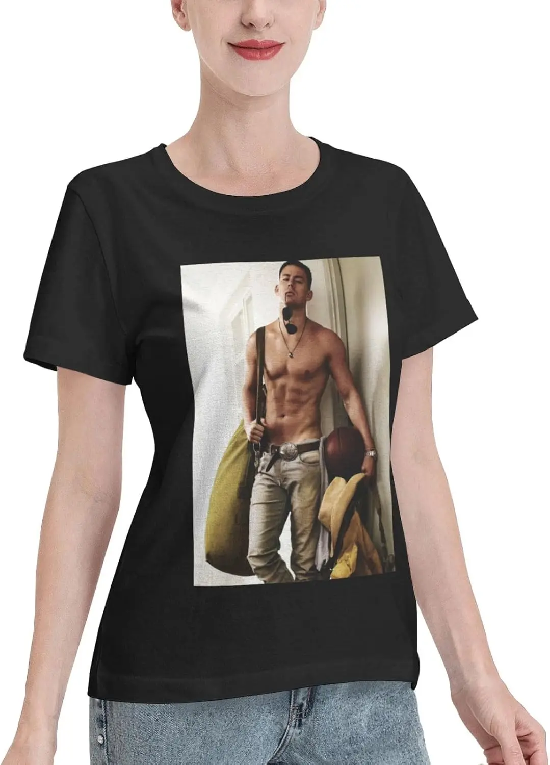 Channing Tatum T Shirt Woman'S Summer Short Sleeve Round Neck Tee Classic Sport Tshirt Large Black