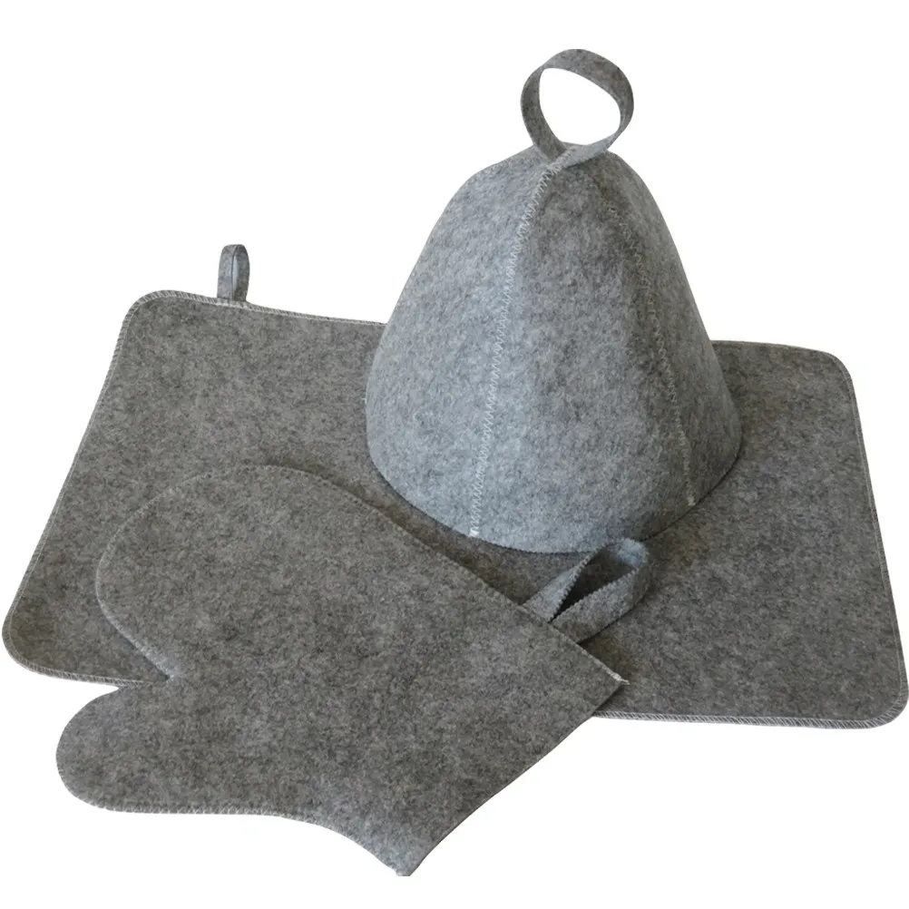 1Set Comfortable Sauna Cap Set Felt Material Breathable Lightweight Hanging Ring Design Sauna Hair Hat Bath Spa Accessories