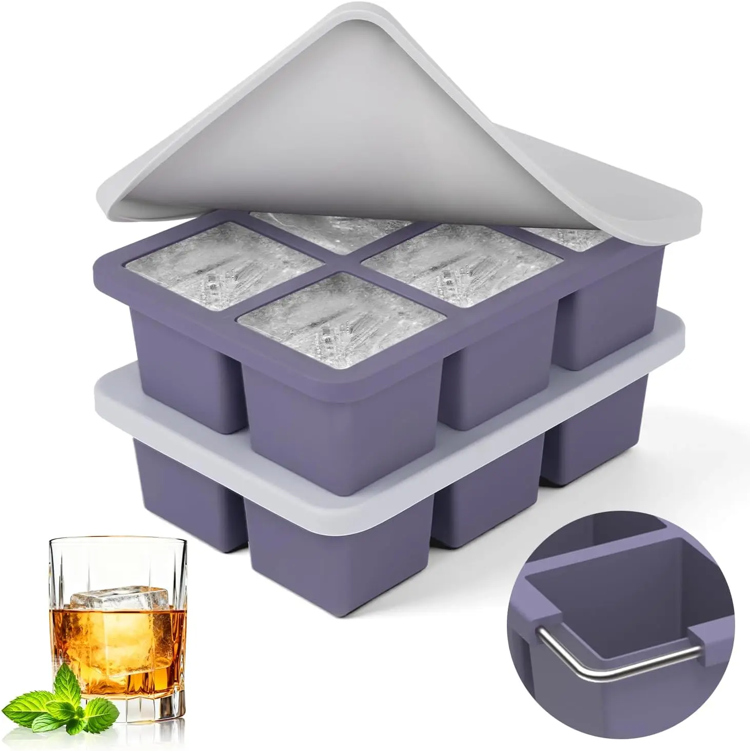 Silicone Ice Cube Tray: 2pack Square Whiskey Large Ice Cube Molds - Old Fashioned Ice Cube Trays with Lid - 2inch Easy Release B — купить у AliExpress WW