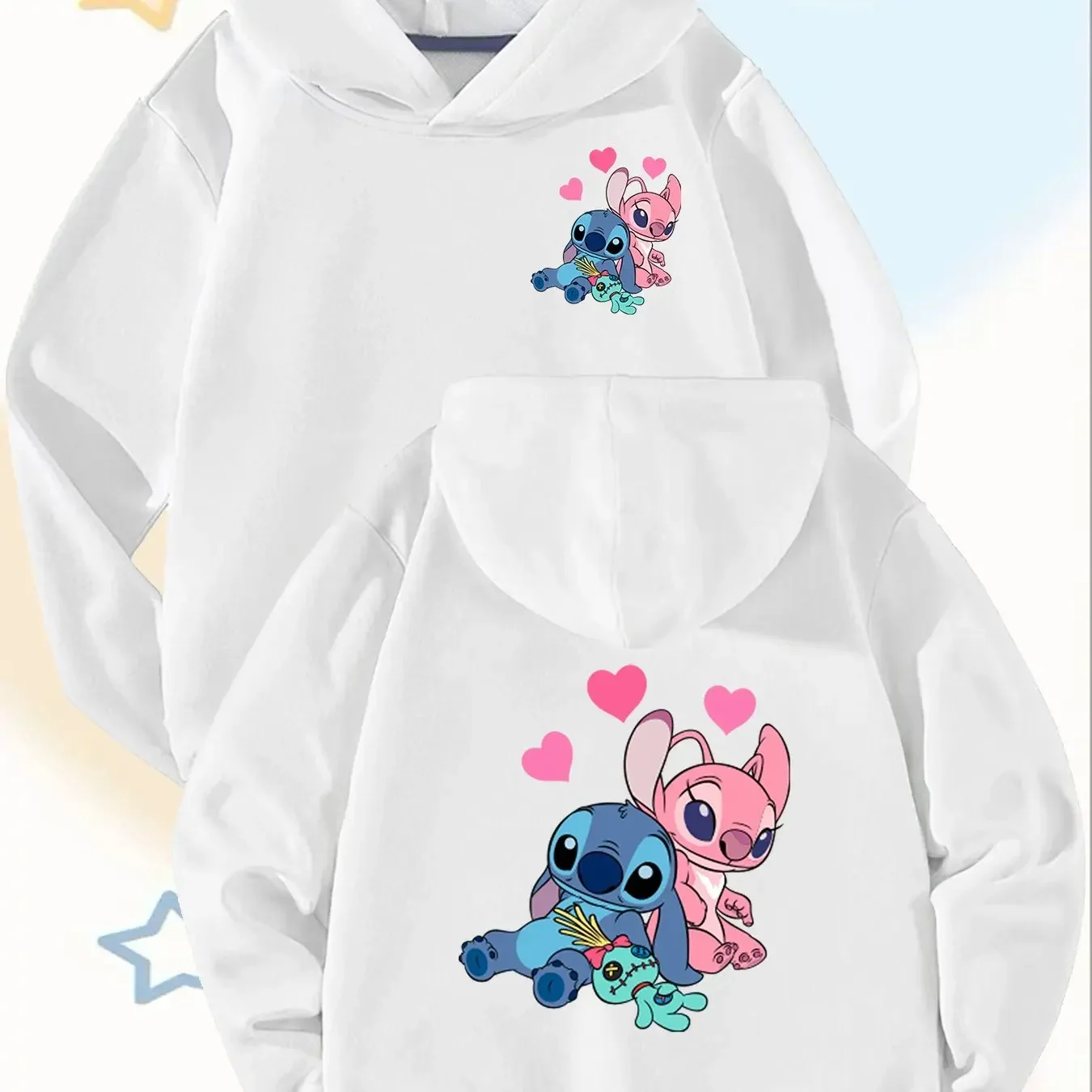 

Disney Double-sided Print Stitch and Angel Girls Hoodie Children's Sweatshirt Cotton All Seasons Suitable for Christmas