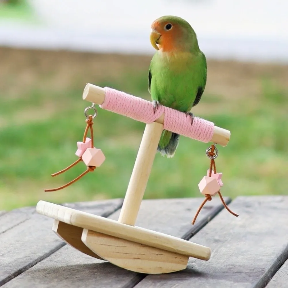 

Wooden Parrot Perch Stand Bite-resistant Flexible Rocking Seesaw Wear-resistant Star Pendant Parakeet Teeterboard Cage Accessory