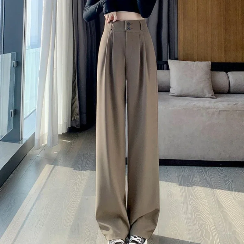 Fall Women’s Wide Leg Suit Pants Elegant High Waist Baggy Black Trouser Office Ladies Fashion Loose GreyTrousers Streetwear New