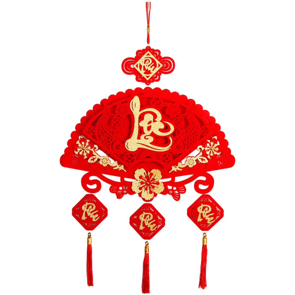 Flannel Fan Design 3D Hanging Decoration with Five Blessings for Vietnamese New Year and Festive Wall or Window Display