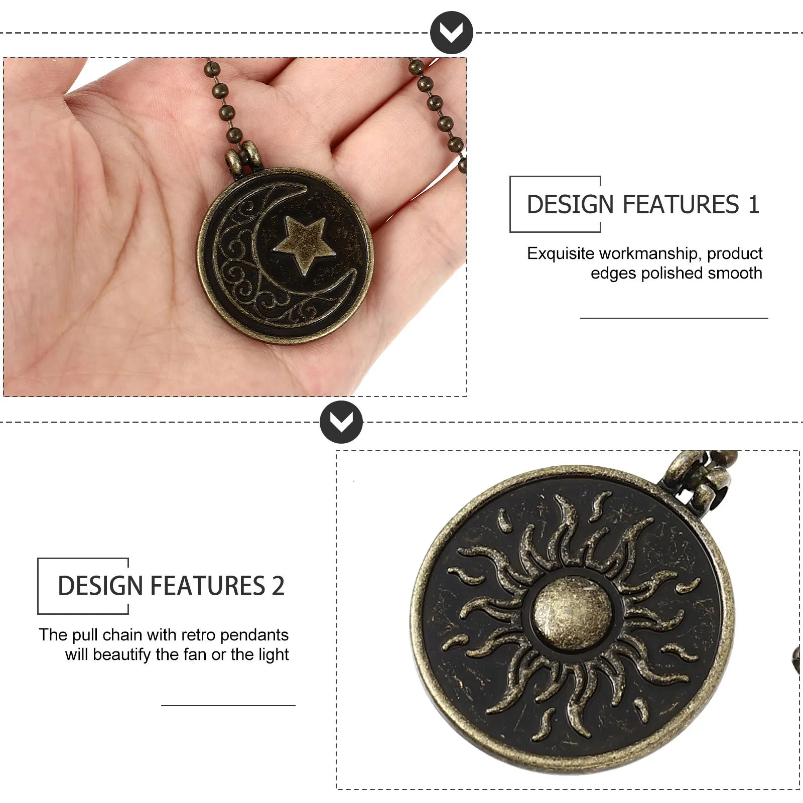 

2pcs Light Decorative Pendant For Ceiling Fan Pull Chain Zinc Alloy Decor Retro Hanging Adorn Lamp Accessory Lighting Upgrade