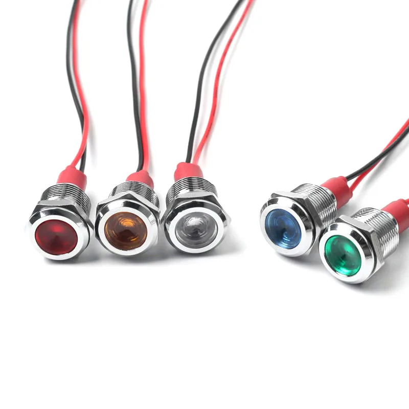 12 مللي متر ضوء المؤشر المعدني LED ضوء إشارة مقاوم للماء مع سلك الطاقة 3V6V12v24v220v أحمر أخضر أصفر أزرق أبيض