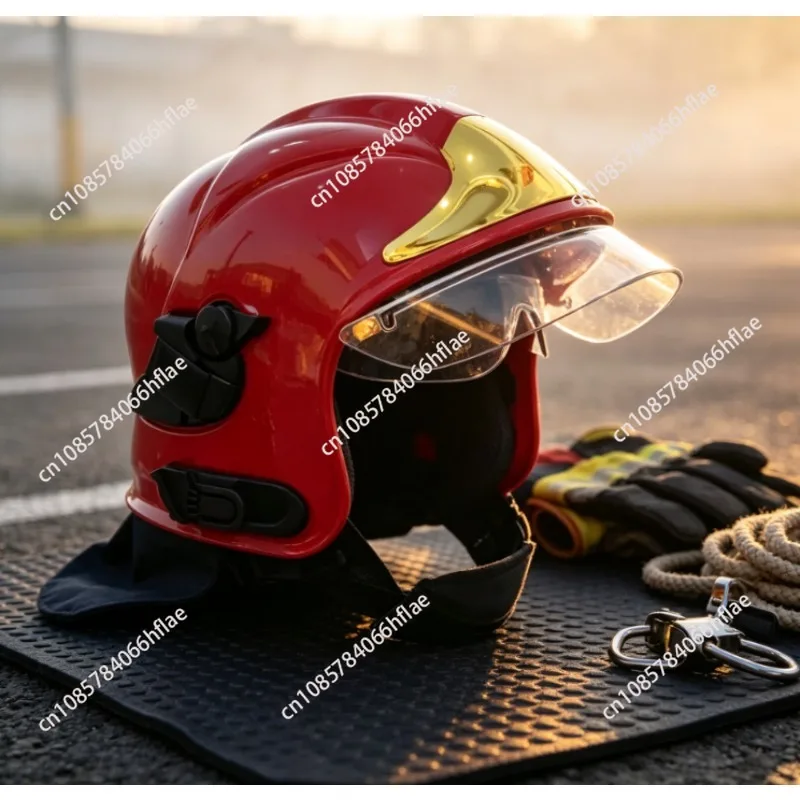 Gold Plated Film Full Face Fire Helmet, Double-Sided Shield Pressure Resistant Safety Helmet view 3