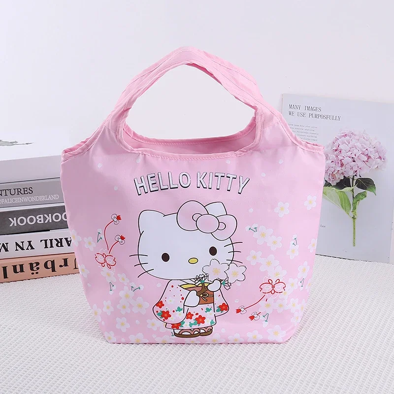 Kawaii Sanrio Hello Kitty Lunch Bag My Melody Kuromi Student Cartoon Canvas Lunch Box Bag Insulation Refrigerated Picnic Bag