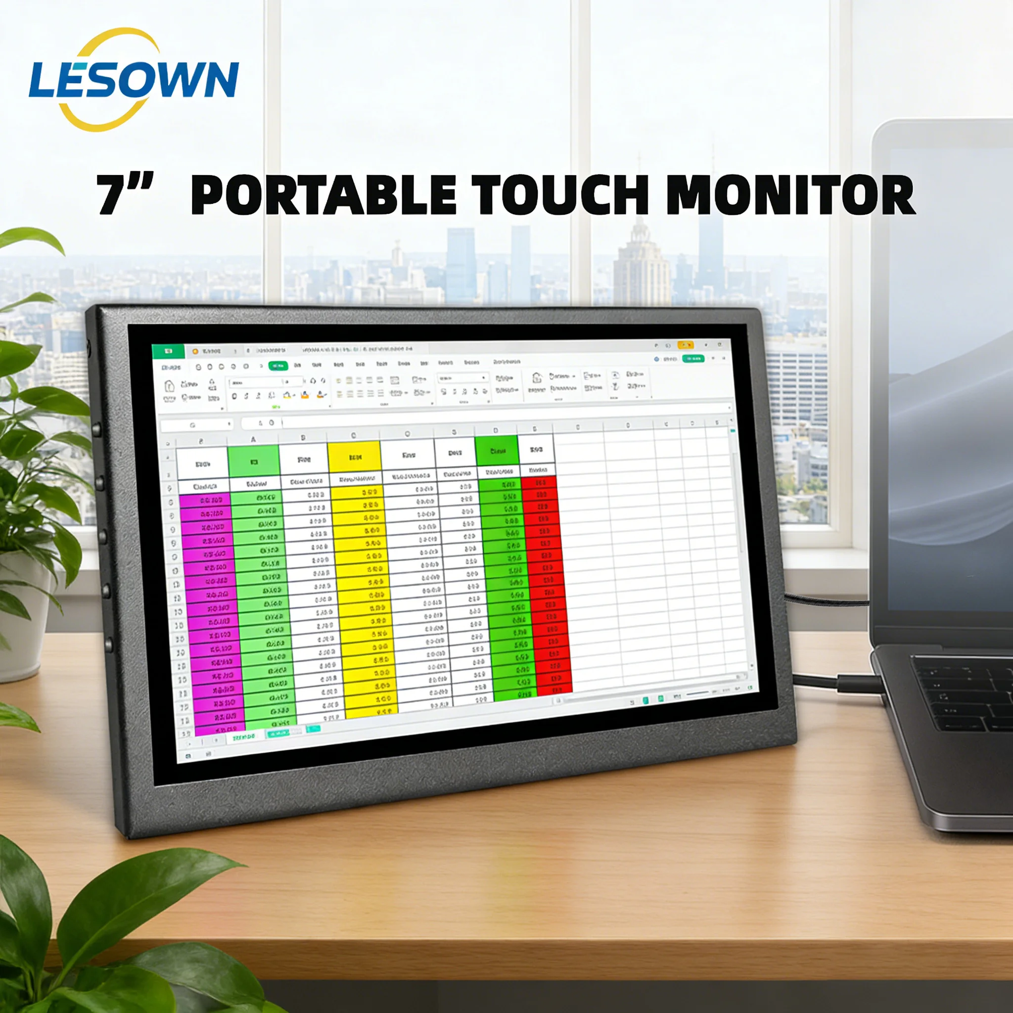LESOWN Mini Second Screen 7 Inch 1024x600 LCD Portable Monitor Plug & Play Small IPS Display Auxiliary Monitor for Laptop Excel
