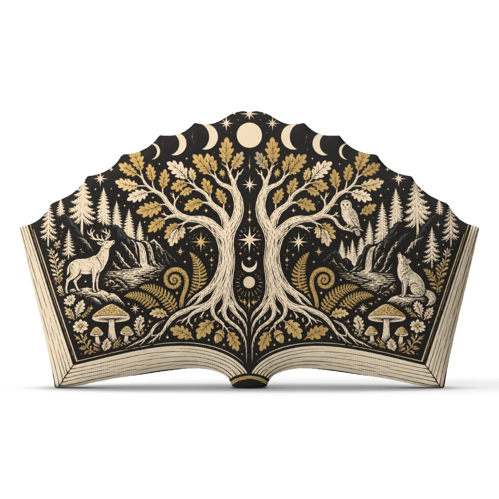 Open Book Shaped Throw Pillow Fantasy Woodland Tree Cushion Celestial Moon Stars Cottagecore Home Decor Book Lover Gift