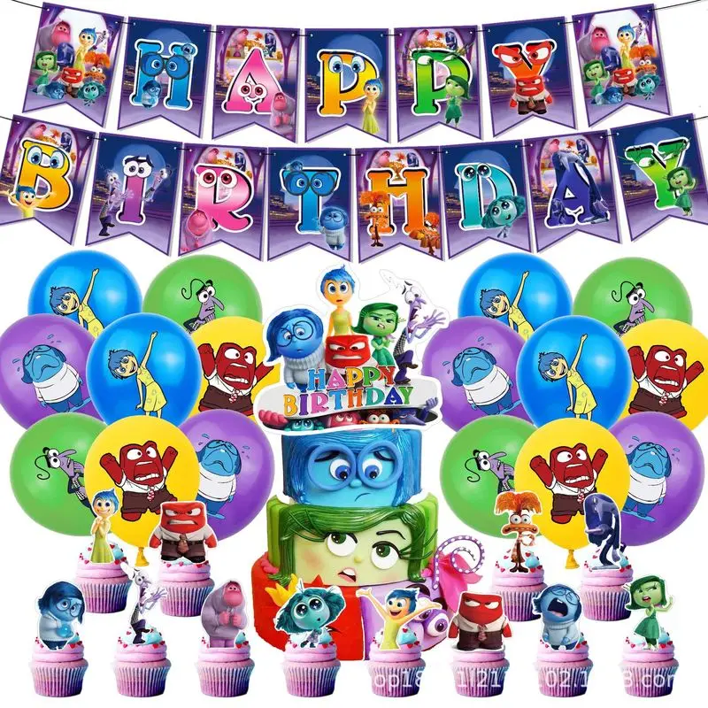 Inside Out 2 Birthday Party Decoration Disney Anime Toys Joy Anger Fear Emotional Cartoon Themed Creative Decoration Kid Gift