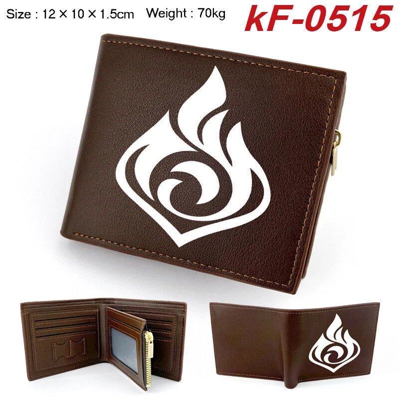 Game Genshin Impact Element Anemo Brown Wallet Short Coins Wallets Leather PU Purse