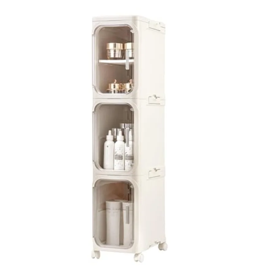 

Tall Narrow Storage Cabinet, Slim Bathroom Storage Cabinet with Adjustable Shelves and Wheels, Narrow Organizer for Small Space