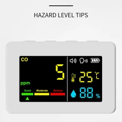 Miernik jakości powietrza 3 w1 kolor cyfrowy wyświetlacz termometr domowy higrometr wykrywacz tlenku węgla Alarm głosowy dokładny czujnik