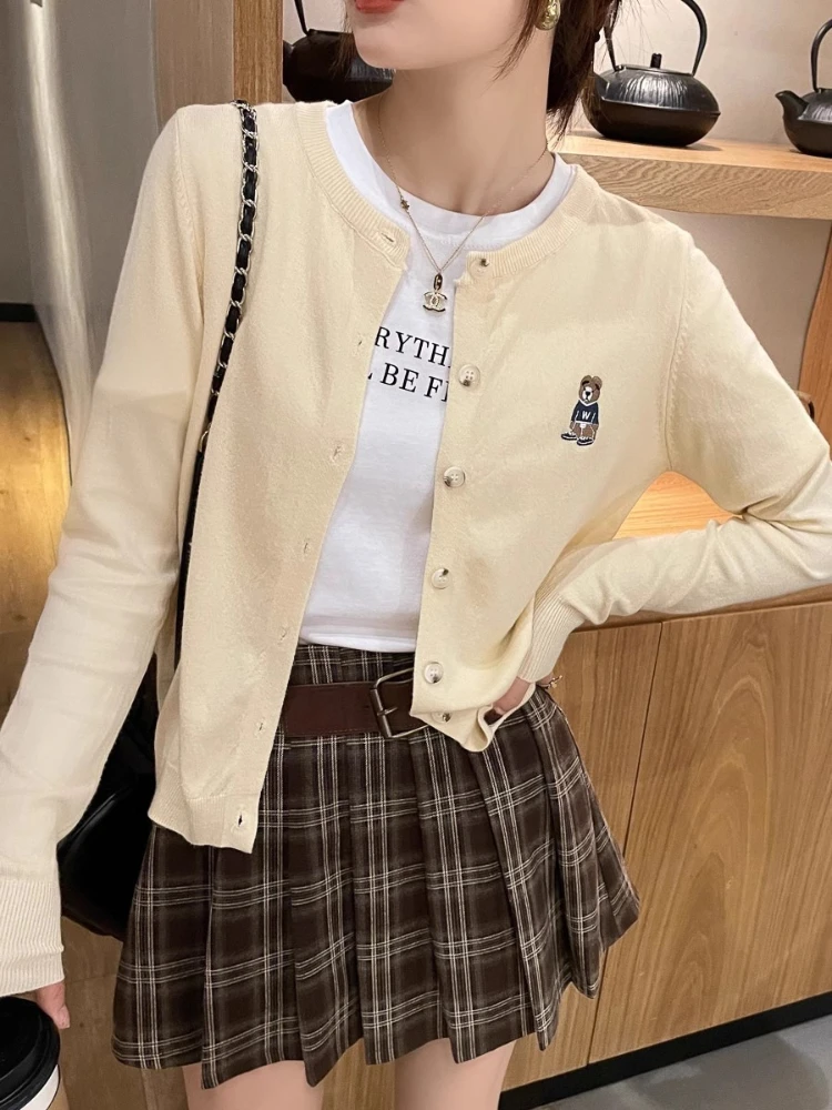 zjaiss 2026 Autumn Solid Color Elegant Sweater Preppy Style Knit Women Cardigan Outerwear Early Fall Fashion Tops