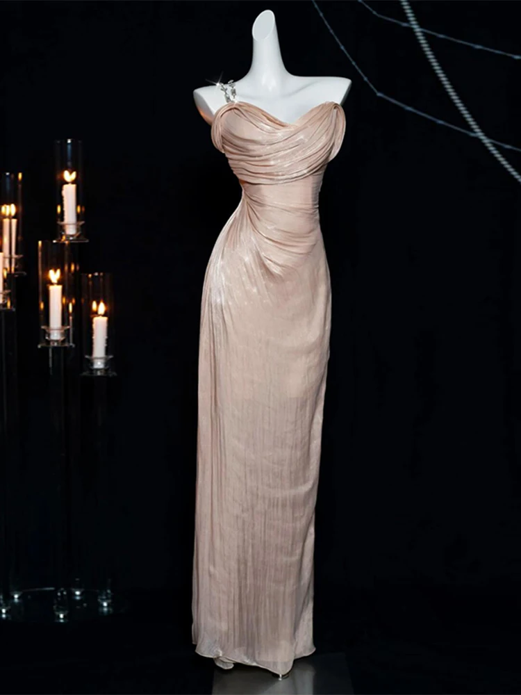 

Ele Satin oulder Bridesmaid Dr Cherry Blossom Color Long Evening Gown for Wedding Par Performance Ele Women