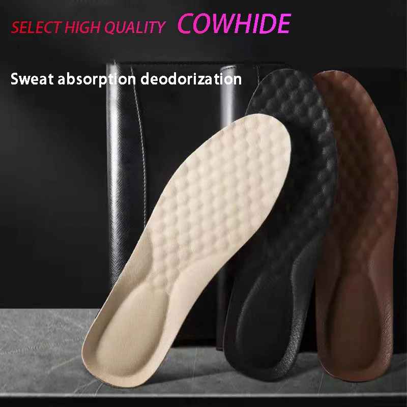 Leather Foam Insoles For Shoes Men Women Cowhide Insole Breathable Deodorization Shoe Pad Shock Absorption Running Sole Insert