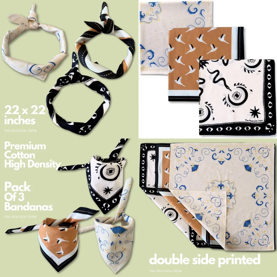 مجموعة عصابات مصممة من القطن الناعم الفاخر للرجال والنساء مقاس 22 × 22 بوصة إكسسوار أزياء متعدد الاستخدامات للمغامرات الخارجية