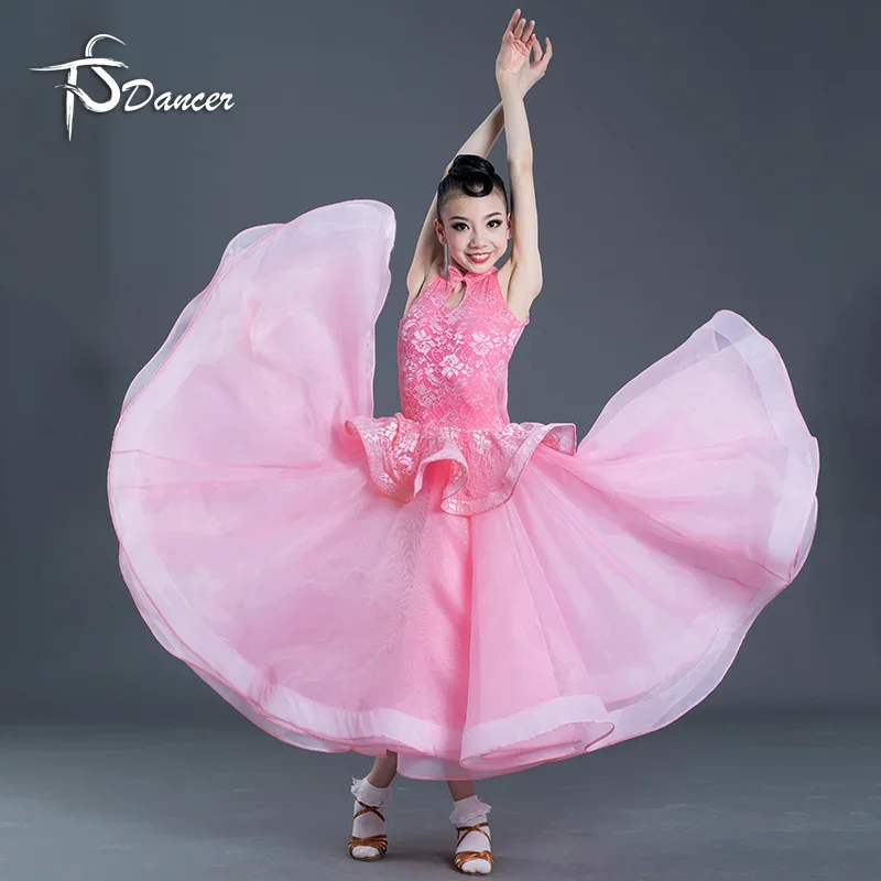 High end girl Latin dance competition dress, modern dance dress, children\'s waltz large skirt performance dress