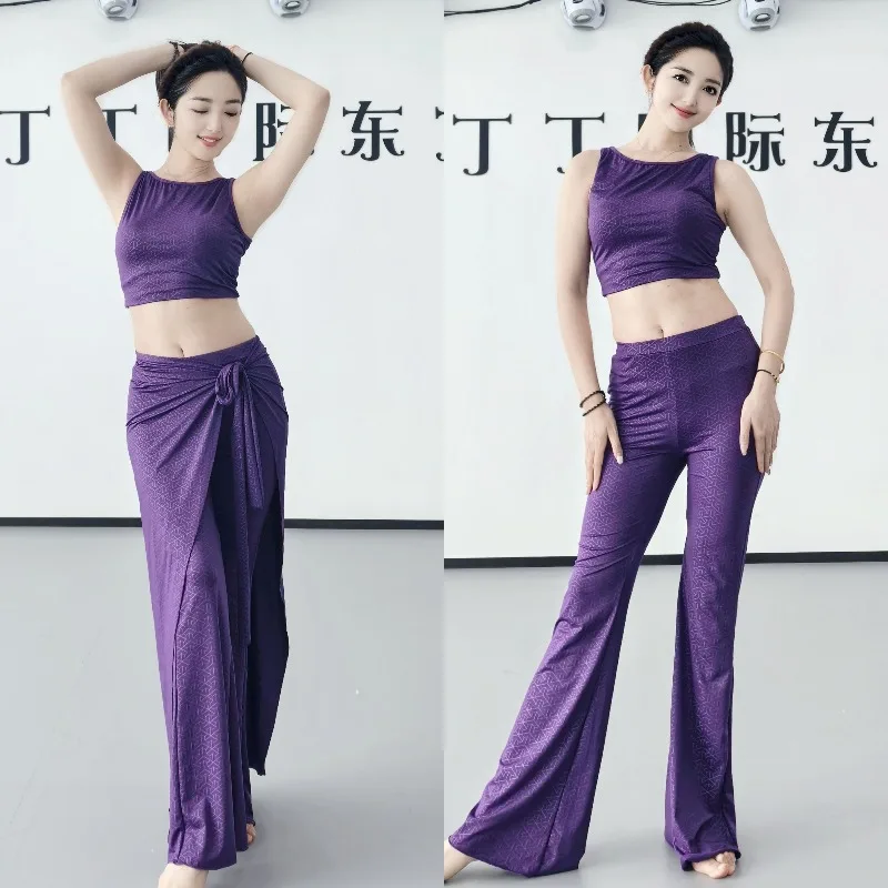 Abito da pratica di danza del ventre SWEGAL personalizzato viola scuro modello canotta gonna avvolta pantaloni 3 pezzi pantaloni belli