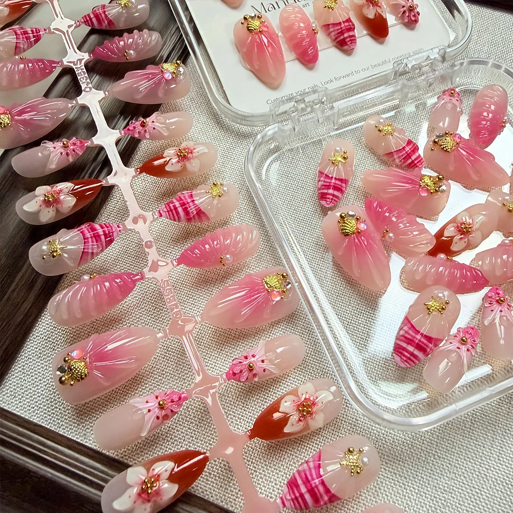 10/30個入り ピンクオンブレ 3Dフラワー プレスオンネ - Pressed Flower Art のレビューと価格