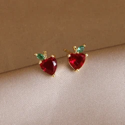 New Sight Red Heart Cute Apple Earrings 2022 Fashion Brand Jewelry Delicate Crystal Fruit Stud Earrings for Women Gift