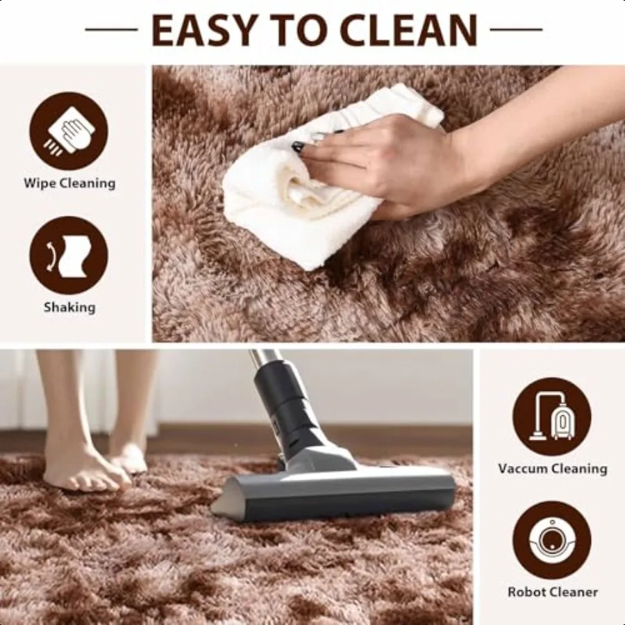 FinRec Brown Rugs for Bedroom Living Room 4x6 Feet Plush Fluffy Shag Area Rug NonSlip Fuzzy Furry Shaggy Rug for Room Dorm Room