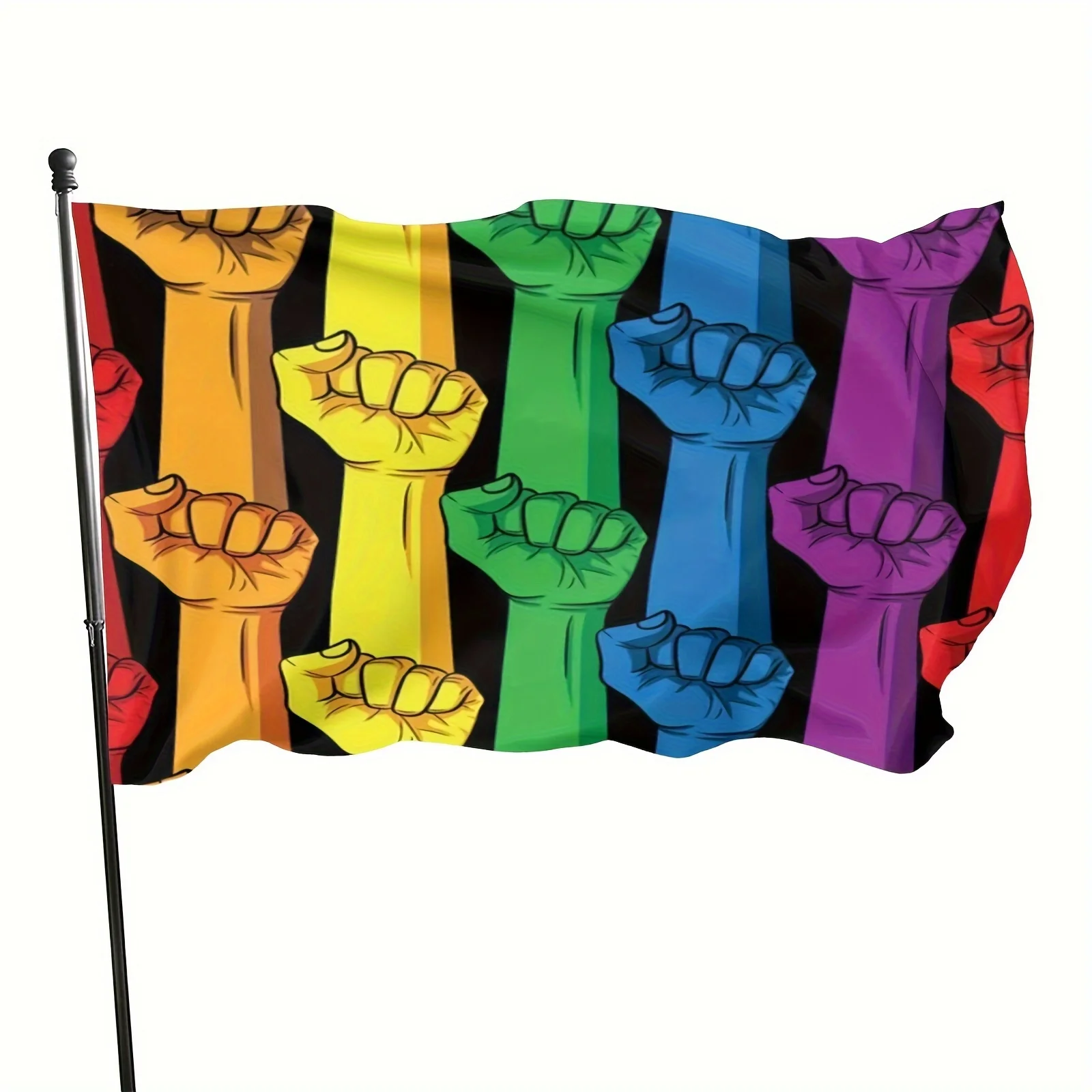 Progress Pride Fist Flag Banner Rainbow LGBT Power Symbol 3x5 Feet and 4x6FT Durable Outdoor Indoor Decor