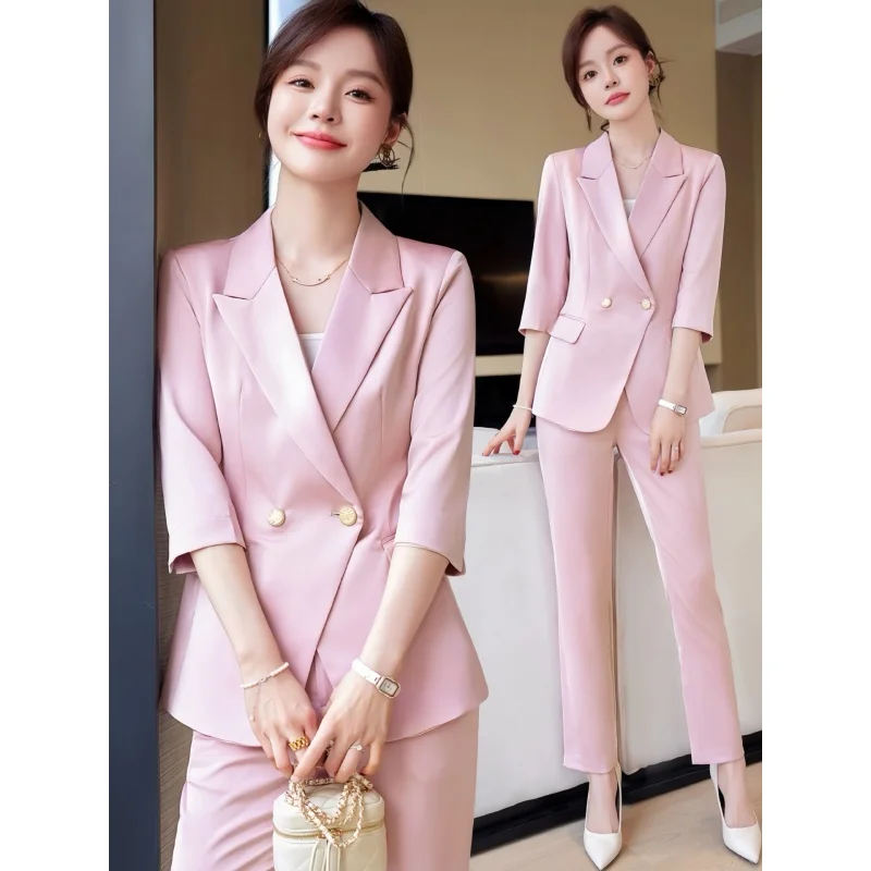 

White Suit Set Women's Summer Thin Temperament Goddess Style Business Wear High-End Three-Quarter Sleeve Casual Suit