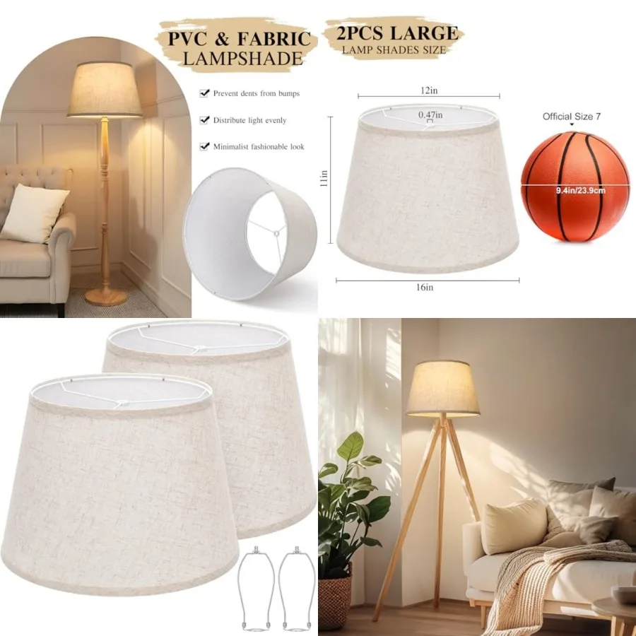 

Large Drum Lamp Shades Set of 2, 12"Top x 16"Bottom x 11"High, Lampshades for Table Lamps Floor Lamps, Natural Linen Replacemen