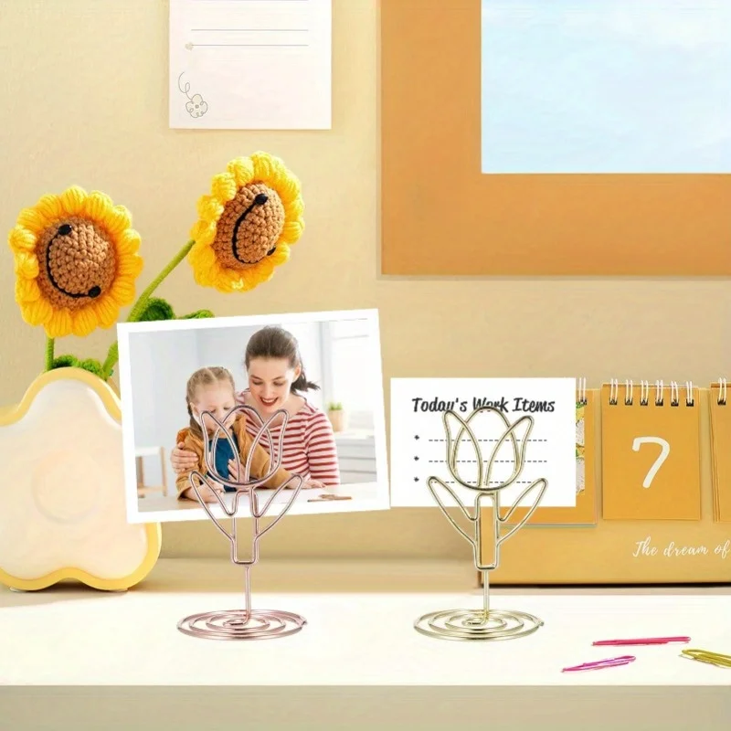 6 قطعة حامل رقم الجدول مقاطع الصور توليب على شكل علامة حامل بطاقة الاسم لقطع مركزية حفل زفاف عيد ميلاد ديكور المنزل #3