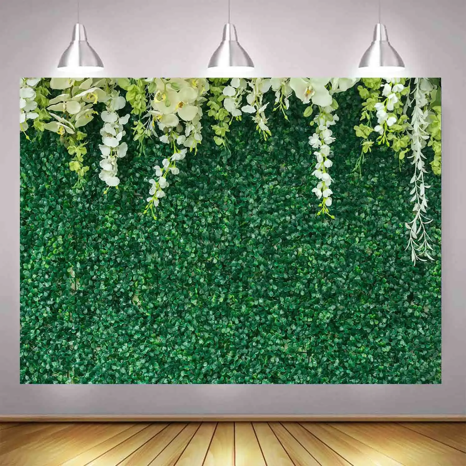 1.5 * 2.1M Green Leaf White Flower Background Cloth Birthday Party Wedding Background Decoration Home Photography Prop