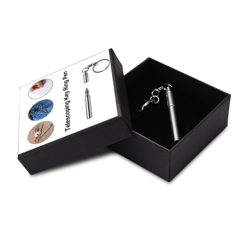 Stainless Steel Telescopic Pen Portable Scalable Ball Pen Mini Keychain Creative Gift Box Set