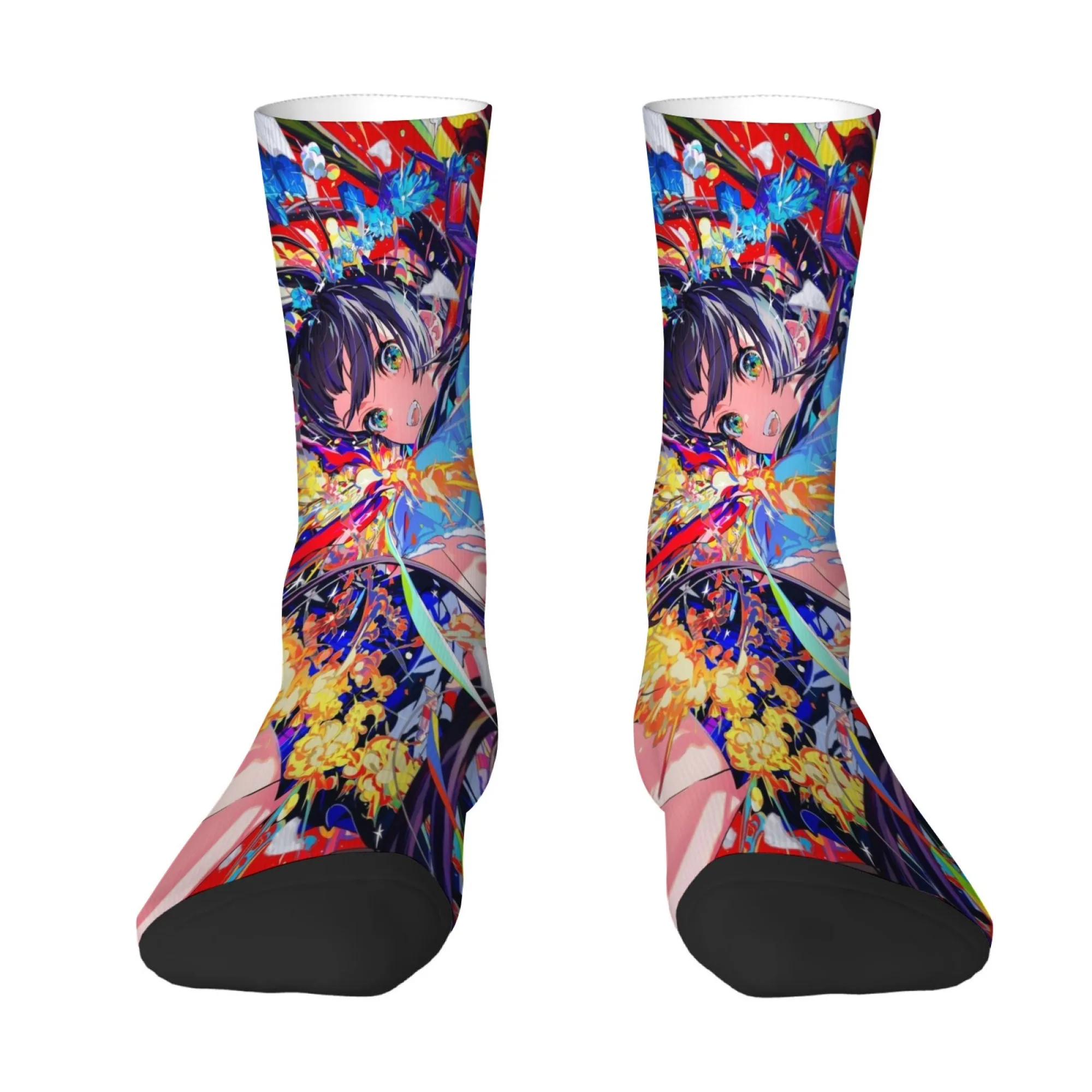 Anime Girl Socks Durable Lightweight Wrinkle-Resistant Men's Socks Cycling Hiking Camping Cute Cartoon Style Compression Socks