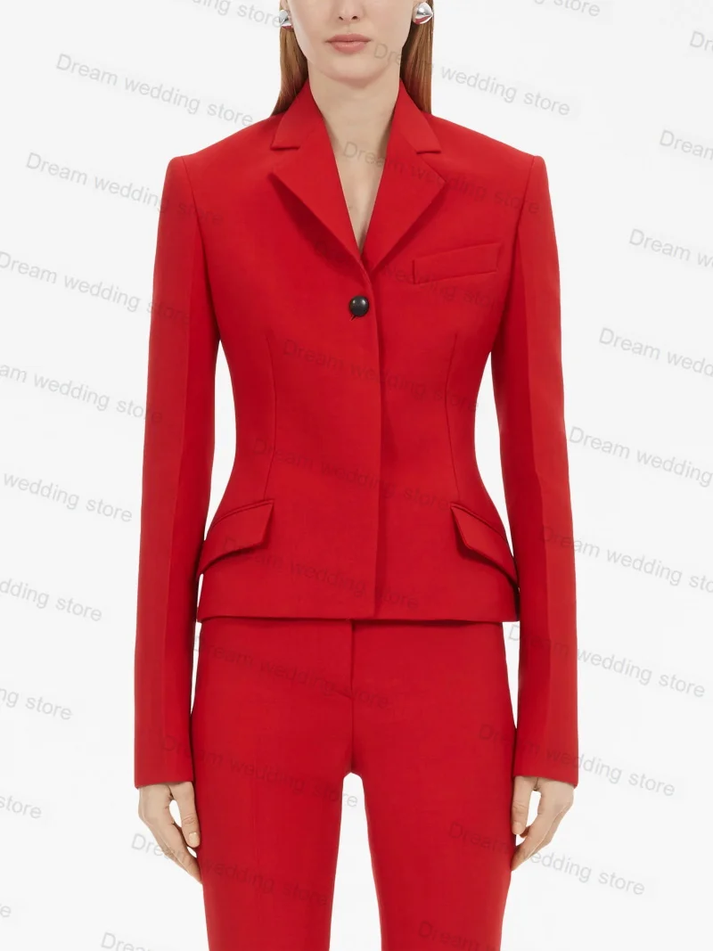 Conjunto de traje de algodón rojo para mujer, Blazer y pantalones hechos a medida, esmoquin de boda, 2 piezas, chaqueta Formal de oficina, abrigo femenino de alta calidad