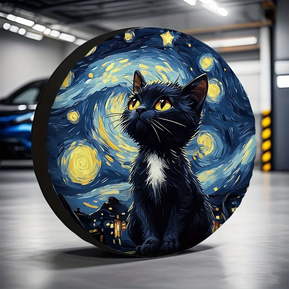 capa-de-pneu-sobressalente-com-arte-classica-de-gato-preto-e-ceu-estrelado-de-van-gogh
