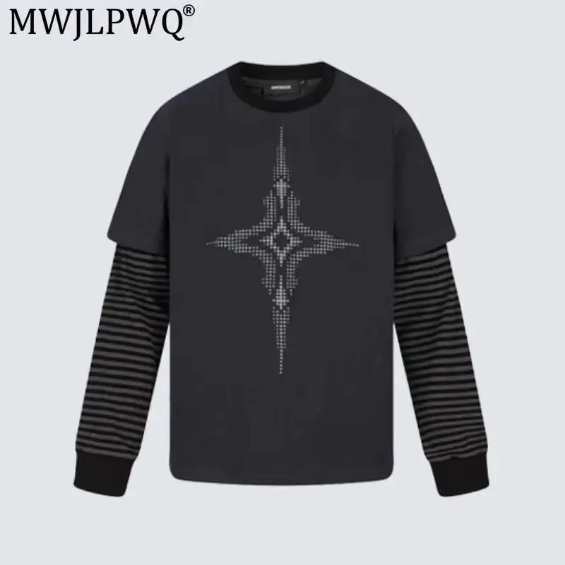 MWJLPWQ Faux Two-Piece Male Sweatshirt Vintage Street Style Unisex Personalized Casual Loose Trendy Tops 2026 Autumn New 20160